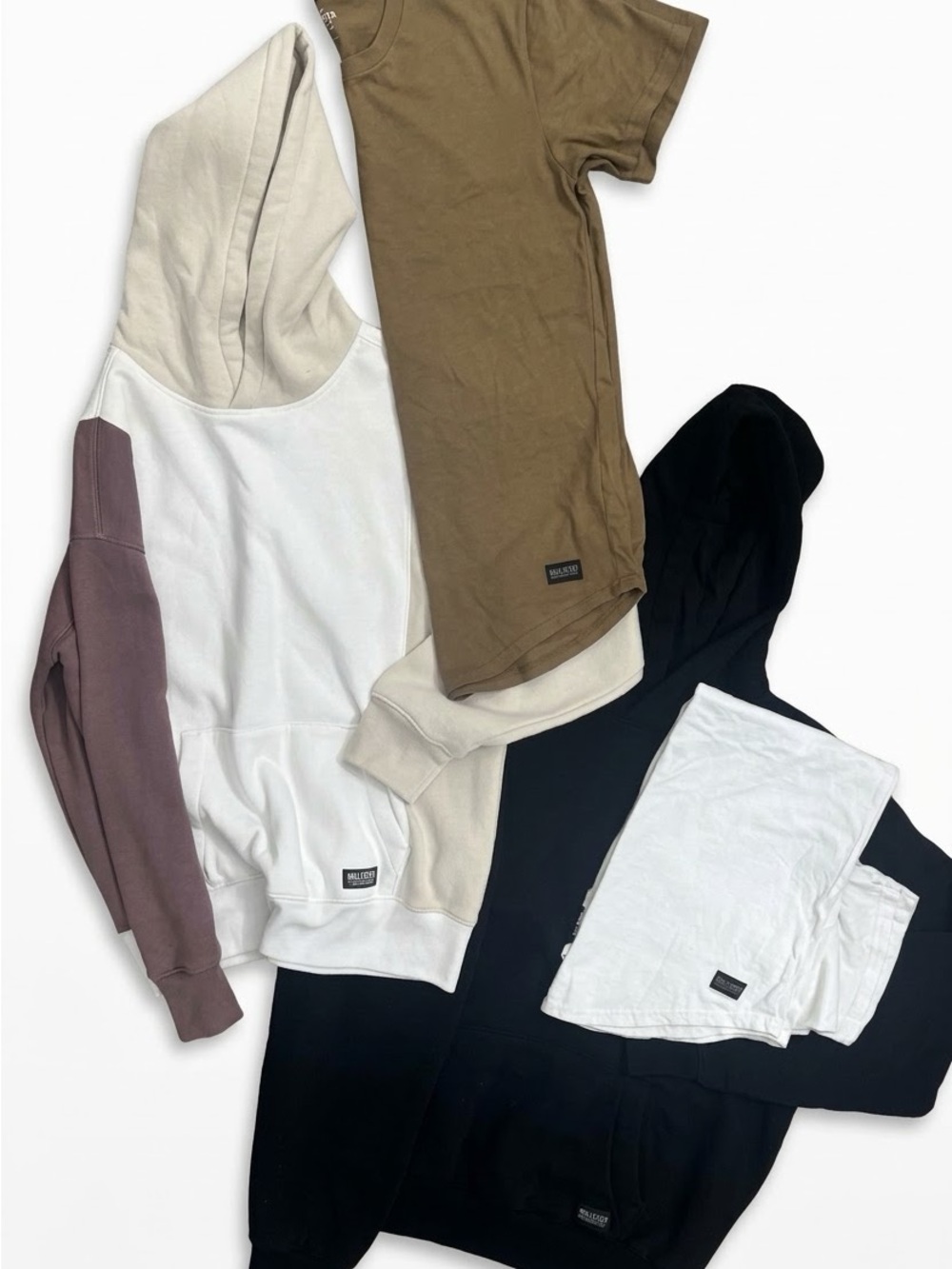 Hollister Colorblock Hoodie & Layering Tees Set - Cream, Mauve, Tan, Black